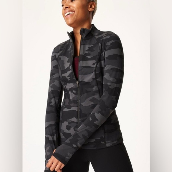 Sweaty Betty Jacket Women’s Medium Power Workout Zip Through Black Tonal Camo - Picture 1 of 11